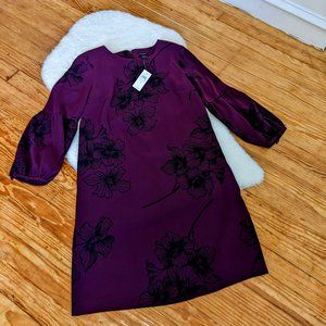 Ann Taylor Factory A-line floral dress in dark purple, size 2, new with tags
